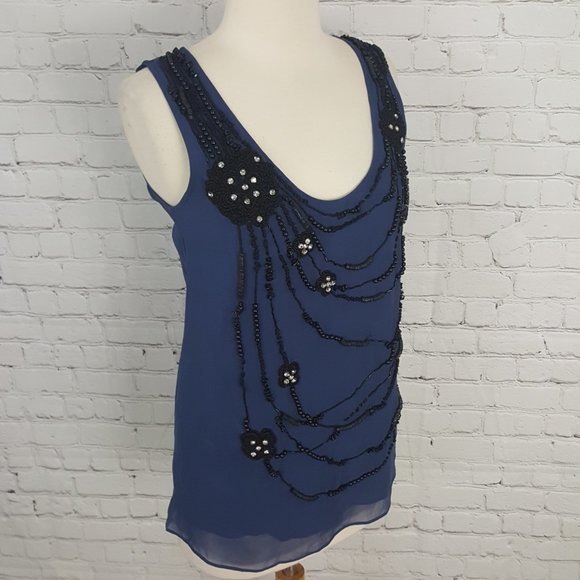 Embellished Blue Sleeveless Blouse - Picture 2 of 5